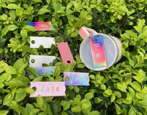 4 PCS Personalized Name Plate for Stanley Cup 40oz, Rainbow Stanley Name Plate 30oz, Stanley Name Tag Glitter Nameplate with Alphabet Sticker, Tumbler Lid Topper, Acrylic Stanley Cup ID Accessories in Saudi Arabia
