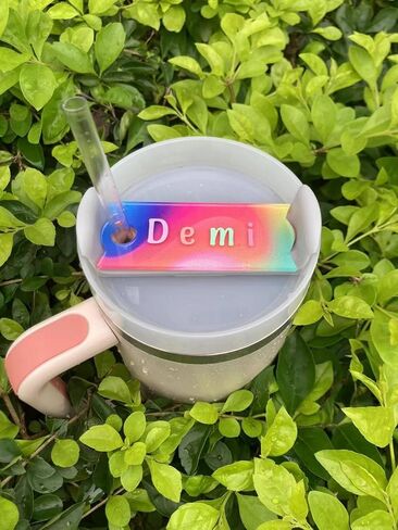 4 PCS Personalized Name Plate for Stanley Cup 40oz, Rainbow Stanley Name Plate 30oz, Stanley Name Tag Glitter Nameplate with Alphabet Sticker, Tumbler Lid Topper, Acrylic Stanley Cup ID Accessories in Saudi Arabia