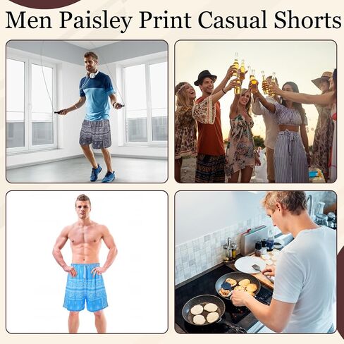 Geyoga 3 Pcs Men's Paisley Shorts Drawstring Casual Shorts Graphic Bandana Print Shorts Boho Summer Beach Lightweight Shorts in Saudi Arabia