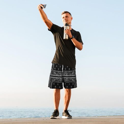 Geyoga 3 Pcs Men's Paisley Shorts Drawstring Casual Shorts Graphic Bandana Print Shorts Boho Summer Beach Lightweight Shorts in Saudi Arabia