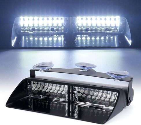 Xprite 16 مصباح LED تحذيري للزجاج الأمامي مع كؤوس شفط لإنفاذ القانون في حالات الطوارئ لإضاءة المخاطر في حالات الطوارئ للسيارة - أبيض in Saudi Arabia