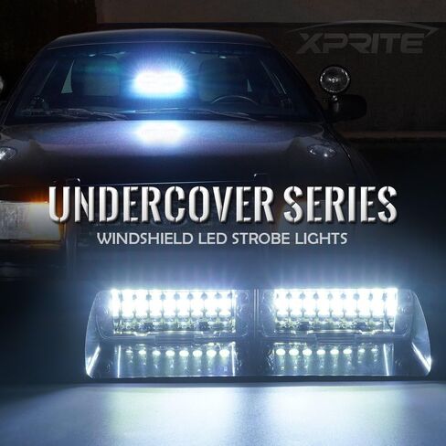 Xprite 16 مصباح LED تحذيري للزجاج الأمامي مع كؤوس شفط لإنفاذ القانون في حالات الطوارئ لإضاءة المخاطر في حالات الطوارئ للسيارة - أبيض in Saudi Arabia