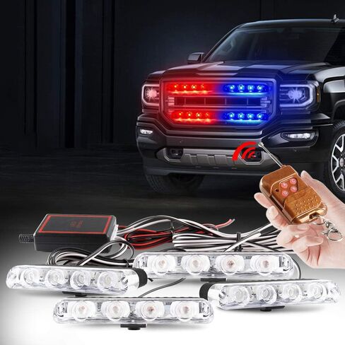4 في 1 16 LED أحمر أزرق سطح جبل أضواء مصبغة ضوء الشرطة للسيارة DC12V التحكم عن بعد في حالات الطوارئ وامض ستروب تحذير أضواء التحذير للمركبات سيارة شاحنة مقطورة فان سيارات الدفع الرباعي in Saudi Arabia
