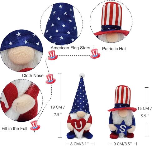 3 قطع من ديكورات التماثيل الوطنية للمنزل، زينة يوم الذكرى الوطنية سانتا جونك المصنوعة يدويًا في الولايات المتحدة الأمريكية، ديكور صينية متدرج لطيف هدايا الرابع من يوليو للأصدقاء والعائلة in Kuwait