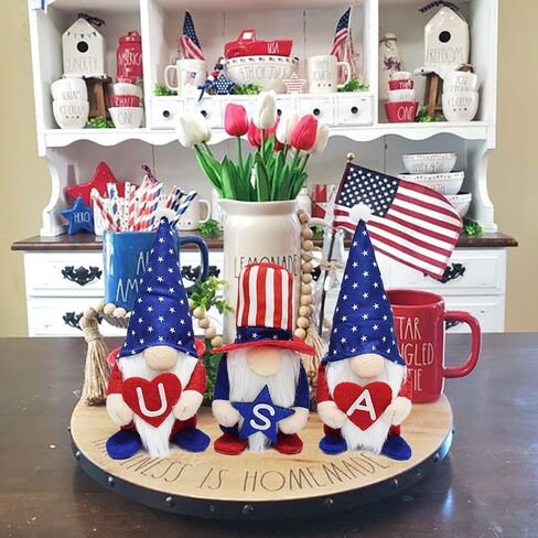 3 قطع من ديكورات التماثيل الوطنية للمنزل، زينة يوم الذكرى الوطنية سانتا جونك المصنوعة يدويًا في الولايات المتحدة الأمريكية، ديكور صينية متدرج لطيف هدايا الرابع من يوليو للأصدقاء والعائلة in Kuwait