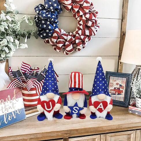 3 قطع من ديكورات التماثيل الوطنية للمنزل، زينة يوم الذكرى الوطنية سانتا جونك المصنوعة يدويًا في الولايات المتحدة الأمريكية، ديكور صينية متدرج لطيف هدايا الرابع من يوليو للأصدقاء والعائلة in Kuwait