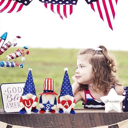 3 قطع من ديكورات التماثيل الوطنية للمنزل، زينة يوم الذكرى الوطنية سانتا جونك المصنوعة يدويًا في الولايات المتحدة الأمريكية، ديكور صينية متدرج لطيف هدايا الرابع من يوليو للأصدقاء والعائلة in Kuwait