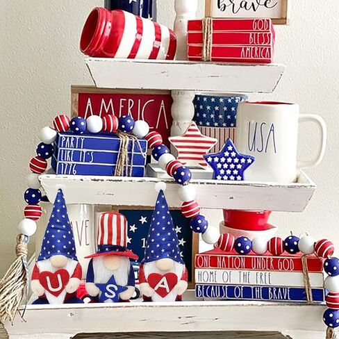 3 قطع من ديكورات التماثيل الوطنية للمنزل، زينة يوم الذكرى الوطنية سانتا جونك المصنوعة يدويًا في الولايات المتحدة الأمريكية، ديكور صينية متدرج لطيف هدايا الرابع من يوليو للأصدقاء والعائلة in Kuwait