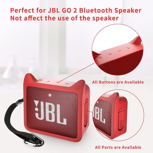 Pair of Protective Silicone Cover for JBL GO2 Case, Cute Shockproof Travel Carrying Case for JBL GO 2 Speaker Cover Sleeve with Adjustable Wrist Strap - Black in Saudi Arabia