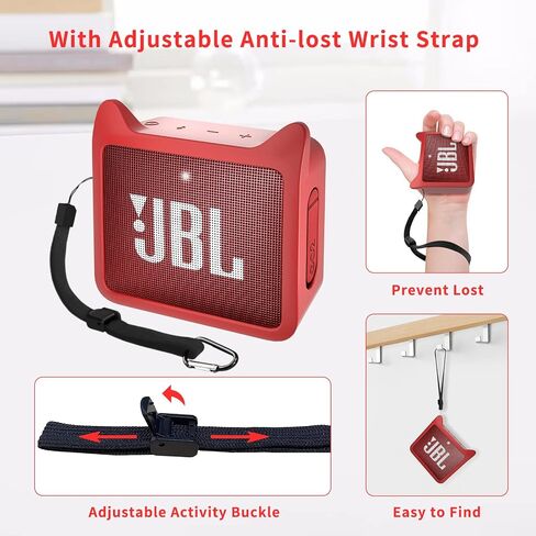 Pair of Protective Silicone Cover for JBL GO2 Case, Cute Shockproof Travel Carrying Case for JBL GO 2 Speaker Cover Sleeve with Adjustable Wrist Strap - Black in Saudi Arabia