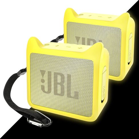 Pair of Protective Silicone Cover for JBL GO2 Case, Cute Shockproof Travel Carrying Case for JBL GO 2 Speaker Cover Sleeve with Adjustable Wrist Strap - Black in Saudi Arabia