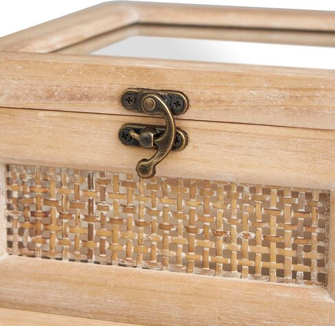 Deco 79 Rattan Handmade Decorative Box Wrapped Oval Storage Decorative Keepsake Boxes with Cane Panels and Tempered Glass Tops, Set of 2 Storage Boxes 12", 10"W, Brown in Kuwait