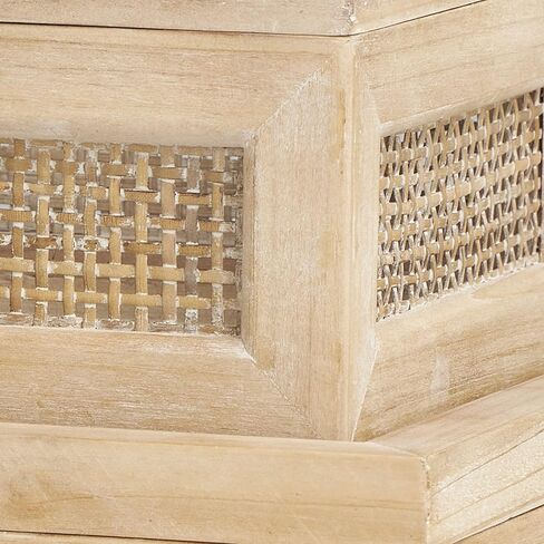 Deco 79 Rattan Handmade Decorative Box Wrapped Oval Storage Decorative Keepsake Boxes with Cane Panels and Tempered Glass Tops, Set of 2 Storage Boxes 12", 10"W, Brown in Kuwait