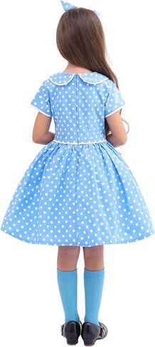 Girls 1950s Dress, Girls Vintage Dress, Retro 50s Costume for Girls, Polka Dot Dress with Headband, Glasses and Socks in Saudi Arabia