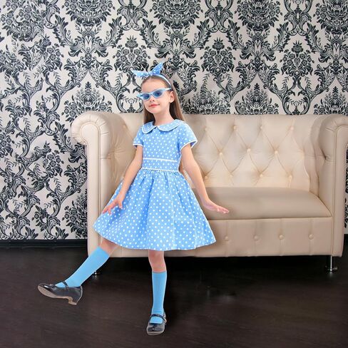 Girls 1950s Dress, Girls Vintage Dress, Retro 50s Costume for Girls, Polka Dot Dress with Headband, Glasses and Socks in Saudi Arabia