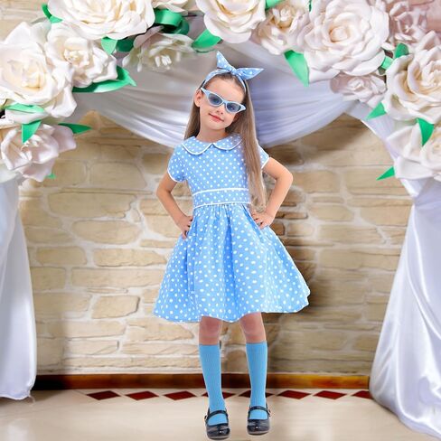 Girls 1950s Dress, Girls Vintage Dress, Retro 50s Costume for Girls, Polka Dot Dress with Headband, Glasses and Socks in Saudi Arabia
