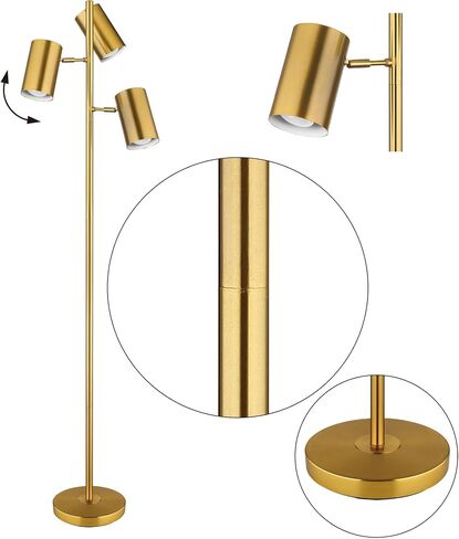 Tree Floor Lamp with 3 Light Bulbs,Gold Standing Tall Pole Lamp with 3 Adjustable Rotating Lights,Farmhouse Floor Lamp for Living Room Bedroom Office,Vintage Standing Lamp 9W E26 LED Bulbs Included in Kuwait