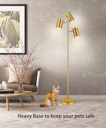 Tree Floor Lamp with 3 Light Bulbs,Gold Standing Tall Pole Lamp with 3 Adjustable Rotating Lights,Farmhouse Floor Lamp for Living Room Bedroom Office,Vintage Standing Lamp 9W E26 LED Bulbs Included in Kuwait