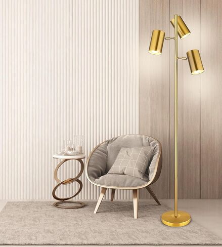 Tree Floor Lamp with 3 Light Bulbs,Gold Standing Tall Pole Lamp with 3 Adjustable Rotating Lights,Farmhouse Floor Lamp for Living Room Bedroom Office,Vintage Standing Lamp 9W E26 LED Bulbs Included in Kuwait