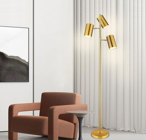Tree Floor Lamp with 3 Light Bulbs,Gold Standing Tall Pole Lamp with 3 Adjustable Rotating Lights,Farmhouse Floor Lamp for Living Room Bedroom Office,Vintage Standing Lamp 9W E26 LED Bulbs Included in Kuwait