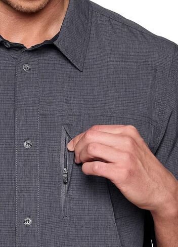 Avalanche Hiking Shirt for Men, Short Sleeve Heathered Stripe Quick Drying Woven Collared Button-Up Shirt, Zipper Pocket in Kuwait
