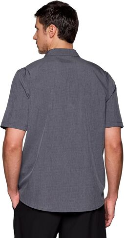 Avalanche Hiking Shirt for Men, Short Sleeve Heathered Stripe Quick Drying Woven Collared Button-Up Shirt, Zipper Pocket in Kuwait