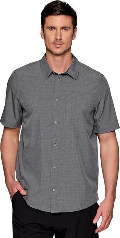 Avalanche Hiking Shirt for Men, Short Sleeve Heathered Stripe Quick Drying Woven Collared Button-Up Shirt, Zipper Pocket in Kuwait