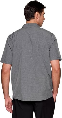 Avalanche Hiking Shirt for Men, Short Sleeve Heathered Stripe Quick Drying Woven Collared Button-Up Shirt, Zipper Pocket in Kuwait