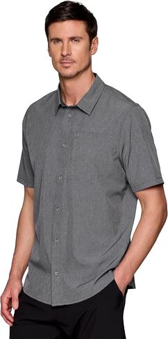 Avalanche Hiking Shirt for Men, Short Sleeve Heathered Stripe Quick Drying Woven Collared Button-Up Shirt, Zipper Pocket in Kuwait