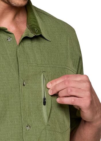 Avalanche Hiking Shirt for Men, Short Sleeve Heathered Stripe Quick Drying Woven Collared Button-Up Shirt, Zipper Pocket in Kuwait