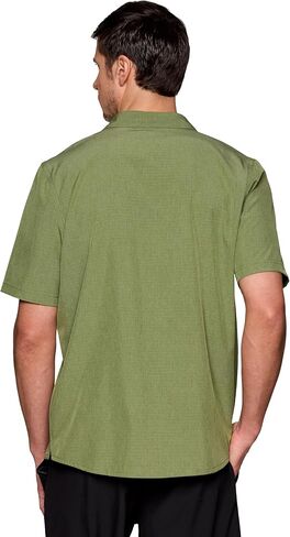 Avalanche Hiking Shirt for Men, Short Sleeve Heathered Stripe Quick Drying Woven Collared Button-Up Shirt, Zipper Pocket in Kuwait