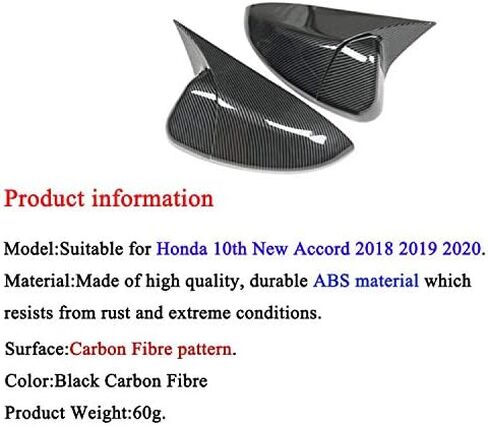 for Accord Horn Type Side Rearview Mirror Cover Trims ABS Plastic Material Decoration fit for Honda 10th Gen Accord 2018 2019 2020 2021 2022 Exterior Accessories 2PCS (Carbon Fibre) in Saudi Arabia