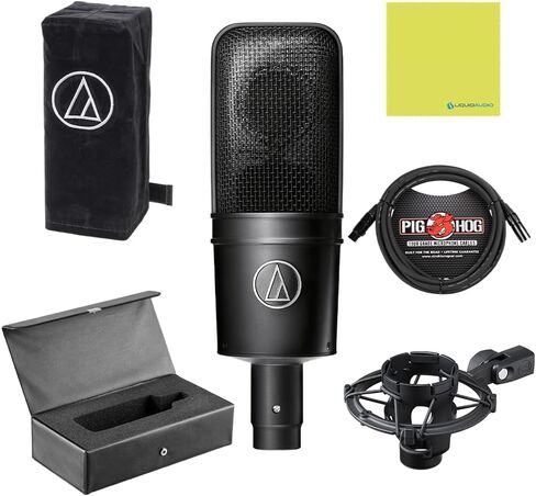 Liquid Audio Audio Technica AT4040 Cardioid Condenser Microphone Bundle w/Pig Hog Mic Cable, AT8449 Shock Mount, Mic Dust Cover, Carrying Case Polishing Cloth in Saudi Arabia