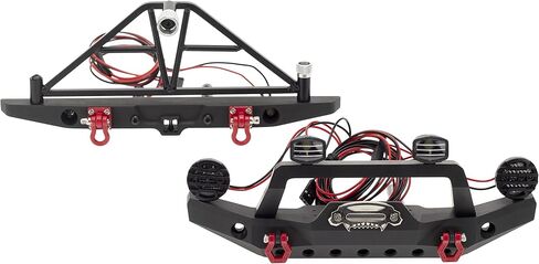 Aluminium Alloy Anti-Collision Front/Rear Bumper Protective Bar with LED Lights Compatible with Axial SCX10 90046 TRX-4 SCX10 iii AX103007 1/10 RC Crawler Car Upgrade Parts (Front Bumper) in Saudi Arabia