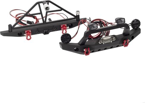 Aluminium Alloy Anti-Collision Front/Rear Bumper Protective Bar with LED Lights Compatible with Axial SCX10 90046 TRX-4 SCX10 iii AX103007 1/10 RC Crawler Car Upgrade Parts (Front Bumper) in Saudi Arabia