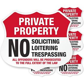 SmartSign Private Property Decals Set, Pack of 5, No Soliciting No Loitering No Trespassing Stickers/Labels | EG Reflective Adhesive Decals, Day Night Visibility