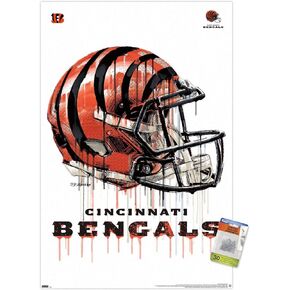 Trends International NFL Cincinnati Bengals - ملصق حائط 20 خوذة بالتنقيط مع دبابيس دفع