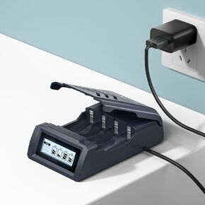 AA AAA Battery Charger,1.5V AA AAA Lithium Battery Charger and 1.2V NiMH/NiCD AA AAA Batteries Charger,4 Bays LCD Display Lithium AA Charger