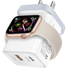 iSeekerKit for Apple Watch Charger, 20W Fast Charging Block, Portable USB C Wall Charger Power Adapter, Dual Port PD Travel Plug Compatible with iWatch, iPhone, Samsung, Android,Tablet