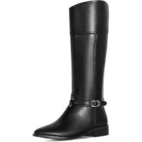 Ouepiano Riding Boots for Women Knee High Round Toe Side Zipper Metal Buckle Fashion Tall Long Boots