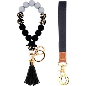 BIHRTC Silicone Beaded Bracelet Wristlet Keychain with Wrist Strap Key Chains for Women Girl Car Keys Bangle Chain