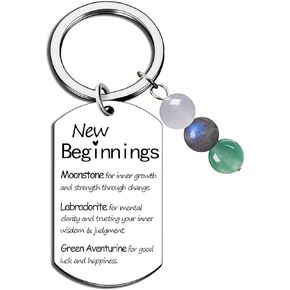 Natural Stone Keychain New Beginnings Gifts for Women, Farewell Going Away for Coworker, Inspirational Encouragement for Friends, Graduation Gifts, Divorce Breakup Get Well Gift