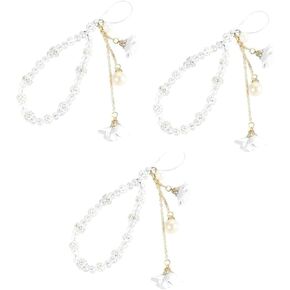 3Pcs White Mobile Phone Lanyard Universal Phone Chain,Pearl Beaded Phone Lanyard Wrist Strap Anti Lost Phone Charm Strap Fashion Phone Case Keychain Wallet Decoration Pendant for Women, Accessories