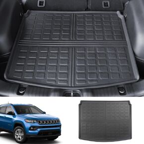 powoq Floor Mat Compatible with 2017-2024 Jeep Compass Trunk Mat Backrest Mat TPE Cargo Liner Replacement for 2017-2024 Jeep Compass Accessories (Trunk Mat+Backrest Mat+Floor Mat)