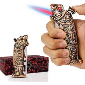 Torch Cool Lighters with Jet Flame, Box for Christmas, Butane Lighter Refillable Cigar Lighter, Windproof Candle Lighters for Smoking, Outdoor