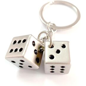 Lucky Silver Metal Dice Keychain with Black Dots - Stylish and Fortunate Charm for Keys, Bags, and Everyday Use - Durable, Multipurpose Accessory