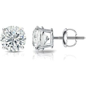 1/4 to 2 Carat Diamond Simulated Cubic Zirconia Round Stud Earrings in 14k White Gold with Screw Back 4-Prong Basket cttw by Diamond Wish