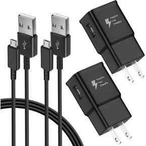 Adaptive Fast Charger Kit Compatible with Samsung Galaxy S7/S7 Edge S6 /S6 Edge/ Note5/4 S4/S3 S2 J7 J7V J5 J3 J3V J2/G3 G4 K20/ Moto E4 E5, USB Wall Charger and 5FT Micro USB Cable (2 Pack, Black)