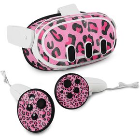 MightySkins Glossy Glitter Skin Compatible with Meta Quest 3 - Pink Leopard | Protective, Durable High-Gloss Glitter Finish | Easy to Apply