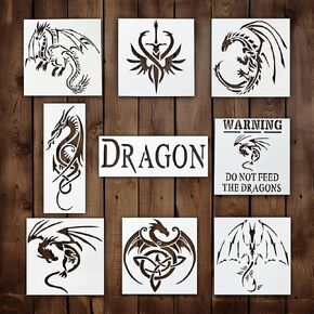 Dragon Stencil | Inspirational Fantasy Aztec Japanese Awesome Graffiti Dragon Stencils for Painting on Wood, Glass, Wall, Rock, Fabric, Walls, Glassware, Canvas | Chinese Celtic Dragon Stencil